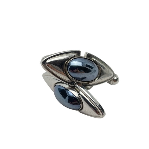 VINTAGE Anson Cufflinks Blue Grey Cabochon Silver Tone Eye Shaped Chunky Signed - Picture 8 of 8